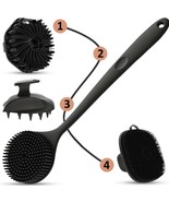 4pcs Silicone Bath &amp; Shower Brush Set - Double Sided Long Handle For Bac... - $371.00 MXN