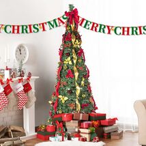 6FT Pop-Up Christmas Tree Pre-Lit, Red &amp; Gold Decor - $98.99