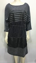 Roz &amp; Ali XL Silver &amp; Black Striped Dress Knee-Length 3/4 Sleeves - £25.71 GBP