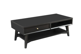 48" Black Solid And Manufactured Wood Coffee Table With Drawer - $12,510.69 MXN