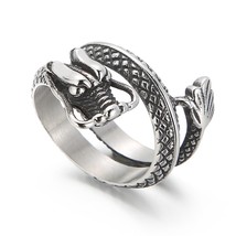 Vintage Animal Dragon High Quality Stainless Steel Charm Ring For Men&#39;s Jewelry  - £10.55 GBP