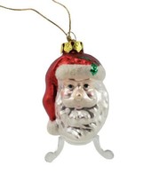 Christmas Glass Santa&#39;s Head Face with Mistletoe Ornament Holiday  - £7.77 GBP