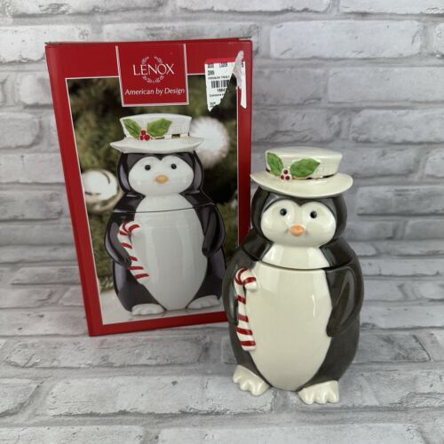 Lenox Christmas Holiday Penguin Candy Cookie Jar with Lid Small 7" New In Box - $35.55