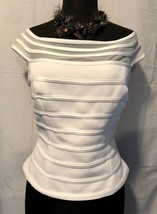 NWT Cache Sheer Mesh OTTOMAN Event $158 Top New Size 6/8 S/M White Off Shoulder - £49.64 GBP
