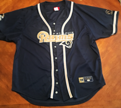 Rams Team Apparal baseball style short sleeved shirt. Blue in color, siz... - $25.00