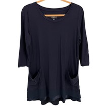 LOGO Lori Goldstein Navy Tunic Top With Pockets 3/4 Sleeves MP - $17.28