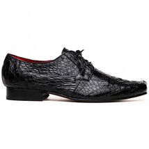 Leonardo Genuine Caiman Crocodile Dressy Derby's Shoes Lace up Black image 2