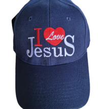 I Love Jesus Hat Cap Navy Embroidered Adjustable One Size Baseball Christ New - £7.78 GBP