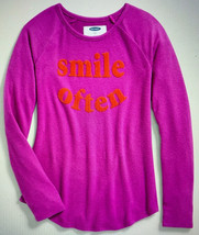 NWT $16.99 S 6-7 Old Navy Girls Pink Graphic Smile Plush Knit Raglan Sleeve Top - $9.89