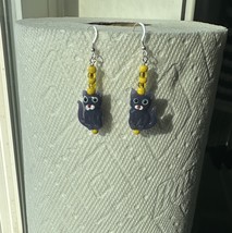 Handmade Dangle/drop Cat earrings, purple, Sterling silver ear wire with... - $12.00
