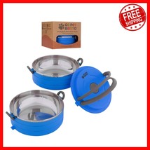 Leak-Proof Interlocking Pet Bowls - Blue Stainless Steel Travel Set for ... - $47.52