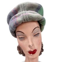 VTG 80s Wool Plaid Beret Hat Pastel Green Pink Purple Check Cottagecore ... - $34.95