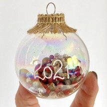 2021 Beach Theme Christmas Ornament Rainbow Shimmer Ball Shells Starfish - £7.92 GBP