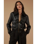 Chaqueta de cuero para mujer negra bombardero pura piel de cordero hecha... - $221.20 CAD+