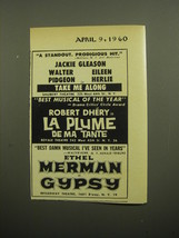 1960 Broadway Plays Advertisement - Take me Along, La Plume de Ma Tante, Gypsy - £11.84 GBP