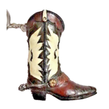 Cowboy Boot Silver Spur Ceramic Keychain Black Brown Cream Chain 2.5-inc... - $15.86