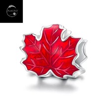 Genuine Sterling Silver 925 Autumn Red Maple Leaf Tree Bead Charm For Bracelets - £15.69 GBP