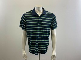 Rec Tech Men&#39;s Polyester Polo Shirt Size Large Blue Green Striped Short ... - $12.86