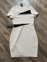 Express Bodycon Dress Ivory White Black Mesh Cut Out Fitted Women’s Size 2 - $19.24