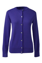 Lands End  Women&#39;s Petite LS Supima Crew Cardigan Sweater Purple Sapphir... - $275.92 MXN