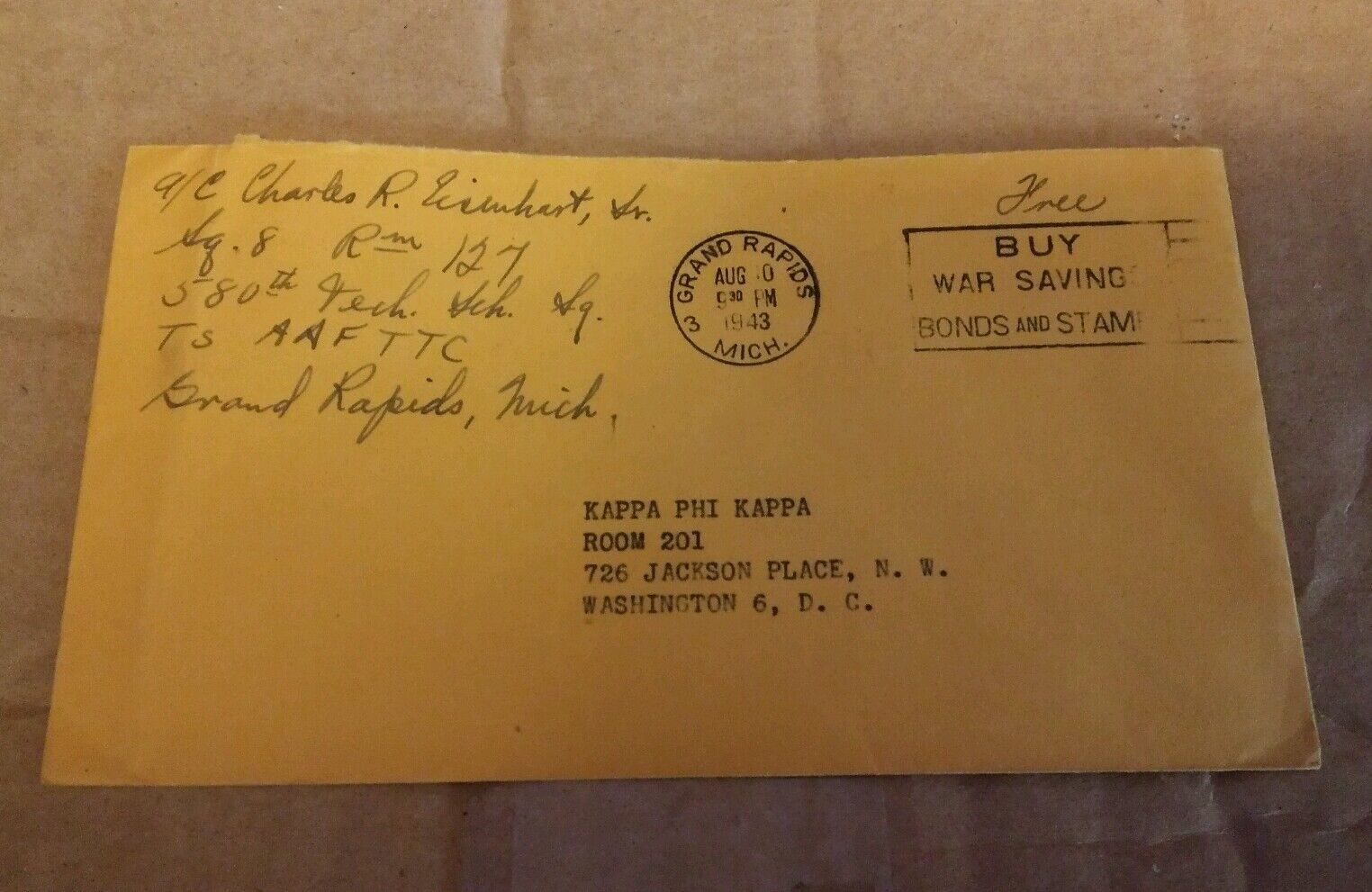 000 VTG 1943 Kappa Phi Kappa Buy Savings Bonds Envelope No Stamp Grand R... - $4.99