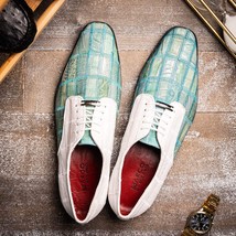 Pissa Genuine Caiman and Lizard Patchwork Derby Shoes Tourquoise/White image 9