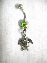 Endangered Sea Turtle Usa Pewter Charm On Dbl Lime Green Cz Belly Bar Navel Ring - £4.77 GBP