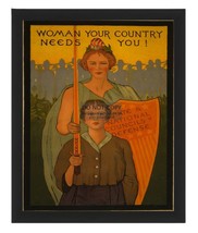 WW1 Wartime &quot;Women Your Country Needs You&quot; Patriotic Poster 8X10 Framed Photo - £15.71 GBP