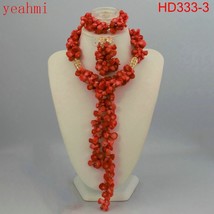 Nigerian Coral Jewelry Sets Coral Beads Necklace Set Nigerian African Wedding Be - £81.25 GBP