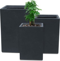 Kante 19&quot;, 16&quot; and 13&quot; H Charcoal Finish Concrete Tall Square Planters (Set of - £103.10 GBP