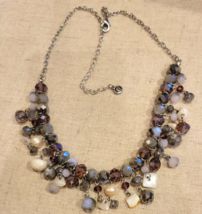 Faceted Crystal&#39;s Shell &amp; Pearl Fringe Beaded Cluster Necklace C 1946 Brand - £11.55 GBP