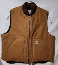Carhartt Men 2XL Quilted Lined Canvas Work Vest Brown Jacket VO1 BRN - $68.31