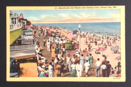 Boardwalk Beach Cottage Line Flag Ocean City Maryland Linen UNP Postcard c1940s - £6.31 GBP