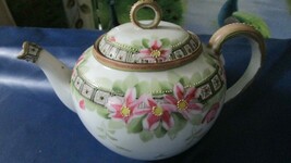 Compatible with ANTIQUE NIPPON JAPAN TEAPOT ORIGINAL HANDPAINTED FLORAL - $62.71