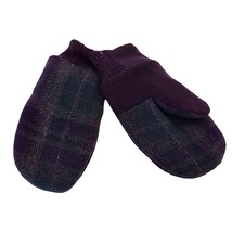 Wool Mittens Youth Size Handmade Fleece Lined Purple Plaid Warm Winter Plum - £7.81 GBP