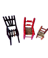 Vintage Doll Chairs Wooden Ladder Back Chairs w/ Woven Seat 1 Rocking - $19.75