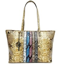 Badgley Mischka Mustard Snake Print Design Large Tote Bag - £59.73 GBP