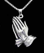 Praying Hands Pendant 24&quot; Box Stainless Steel Necklace Mens Hip Hop Jewelry - £7.58 GBP