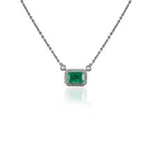 18K Gold Emerald & Halo Diamond Chain Necklace - £535.92 GBP