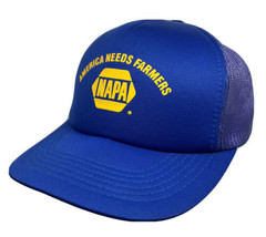 Vintage NAPA America Needs Farmers Hat Cap Mesh Back Snapback Blue Trucker Hat - £11.66 GBP
