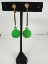 Vintage Gold Color DANGLING Green Bead Screw On Earrings - £12.74 GBP