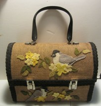 Vintage lunch box purse  burlap / felt birds - $104.50