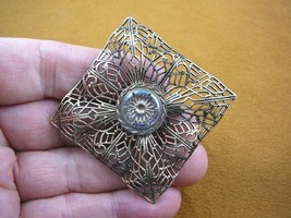(Z18-54) black gold filigree diamond shaped Czech glass button pin brooch - £15.68 GBP