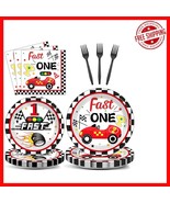 Complete Fast One Racing Car Themed Tableware for 1st Birthday Parties -... - $605.83 MXN