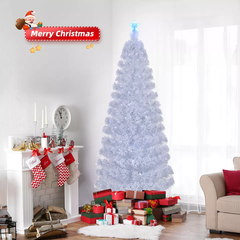 6Ft Pre-Lit LED Fiber Optic Artificial PVC Christmas Tree Decor Metal Stand - $69.98
