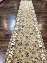 Peshawar Runner Rug 3 x 20 Vintage Wool Handmade Carpet Olive Green Ivory - £2,237.39 GBP