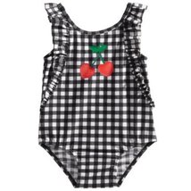 First Impressions Baby Girls Gingham-Print Cherries Swimsuit, 12 M/Black... - £13.41 GBP