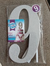 Silver Glitter Cake Topper Number 9 - 3 x 6&quot; New!!! - £5.44 GBP