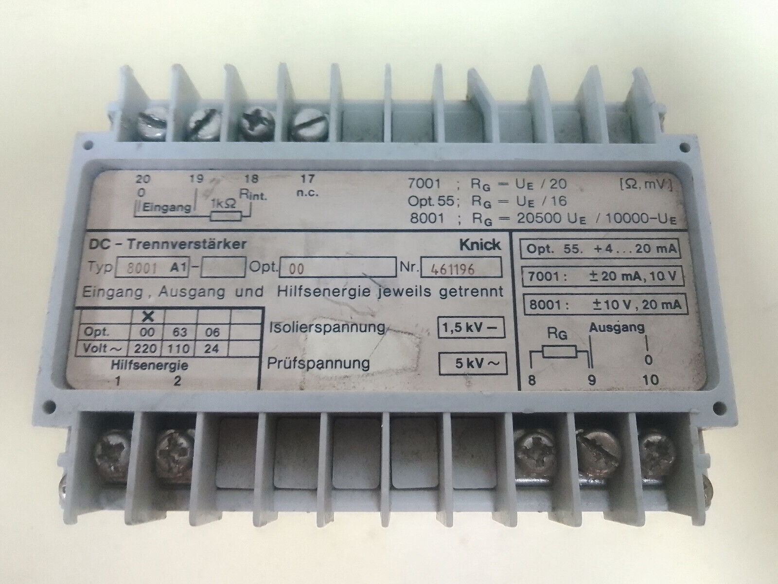 Knick 8001 Ausgang Isolation Amplifier Nr. 461196 - $226.80
