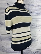 Geoffrey Beene Turtleneck Knit Top Womens L Stripe Silk Cotton Stretch Short Slv - £8.43 GBP